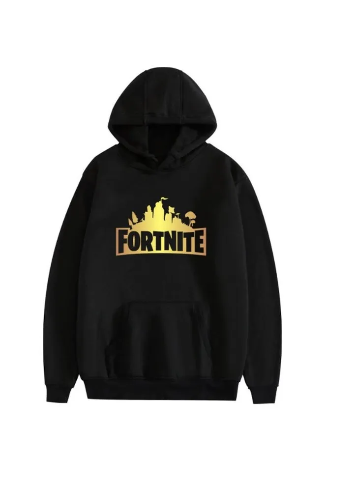 Printed Casual Hoodie Black/Yellow