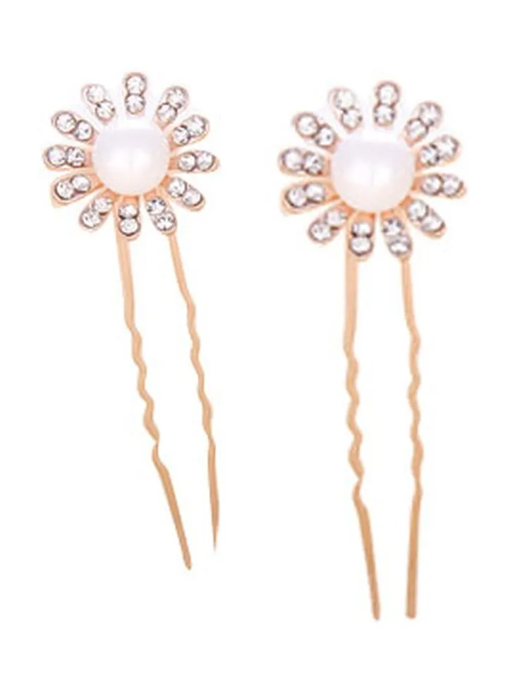 4-Piece U-Shaped Pearl Studded Hairpin
