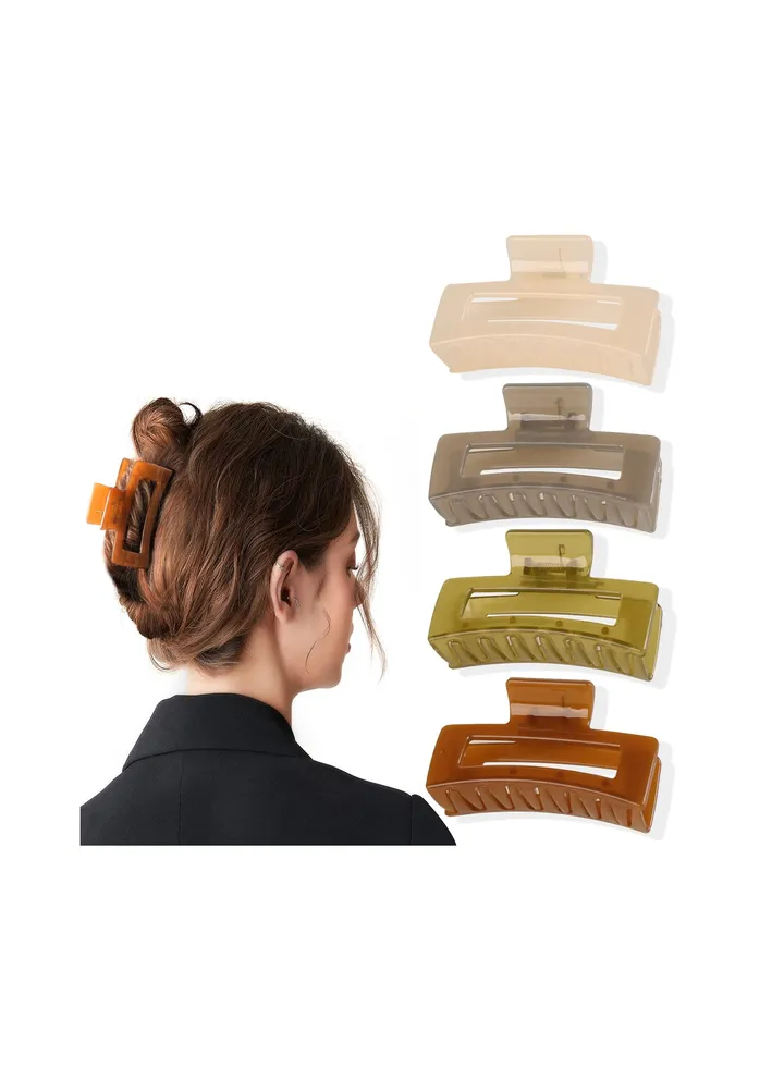 Large Hair Claw Clips for Women - Claw Hair Clips for Thick Hair Translucent Claw Clip for Women Hair Accessories Strong Hold Girls French Design Jaw Barrettes Gift for Long Curly Hair Clamps(4 Pack)