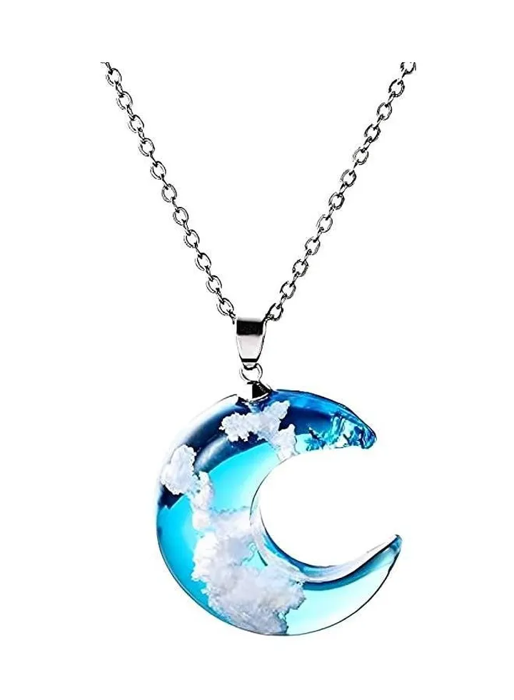 Blue Sky White Cloud necklace Resin (Moon Shape)