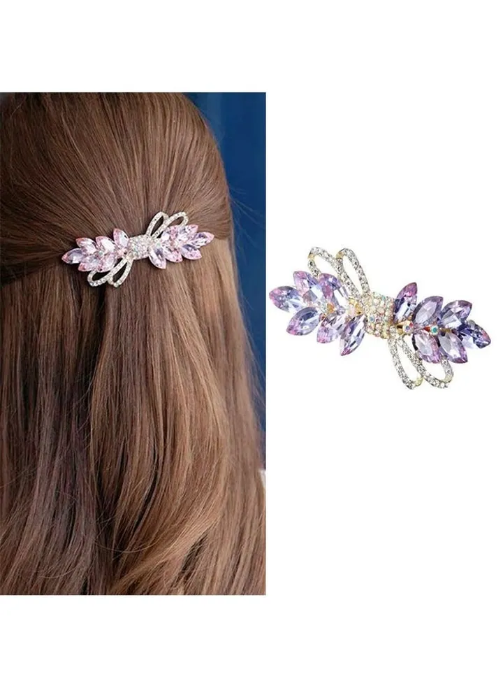 Flower Luxury Jewelry Design Hairpin Rhinestone Hair Barrette Clip,Also Perfect Gifts for Mom (Sky Purple)