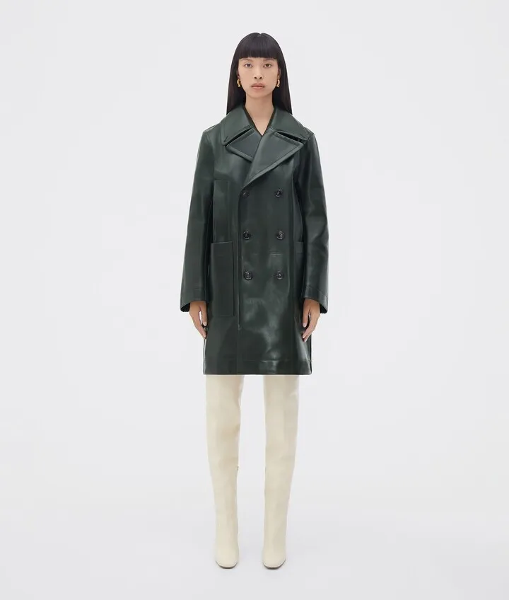 Curved Shape Leather Coat