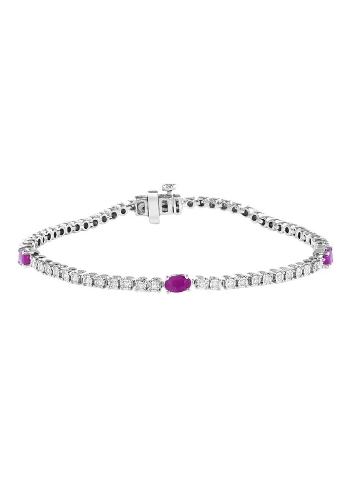 Sterling Silver Ruby and Diamond Tennis Bracelet for Women One Size