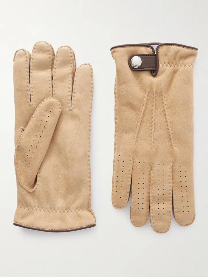 Leather-Trimmed Shearling Gloves