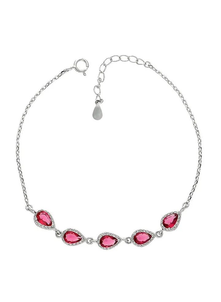 925 Italian Silver Pear Shaped Solitaires Bracelet