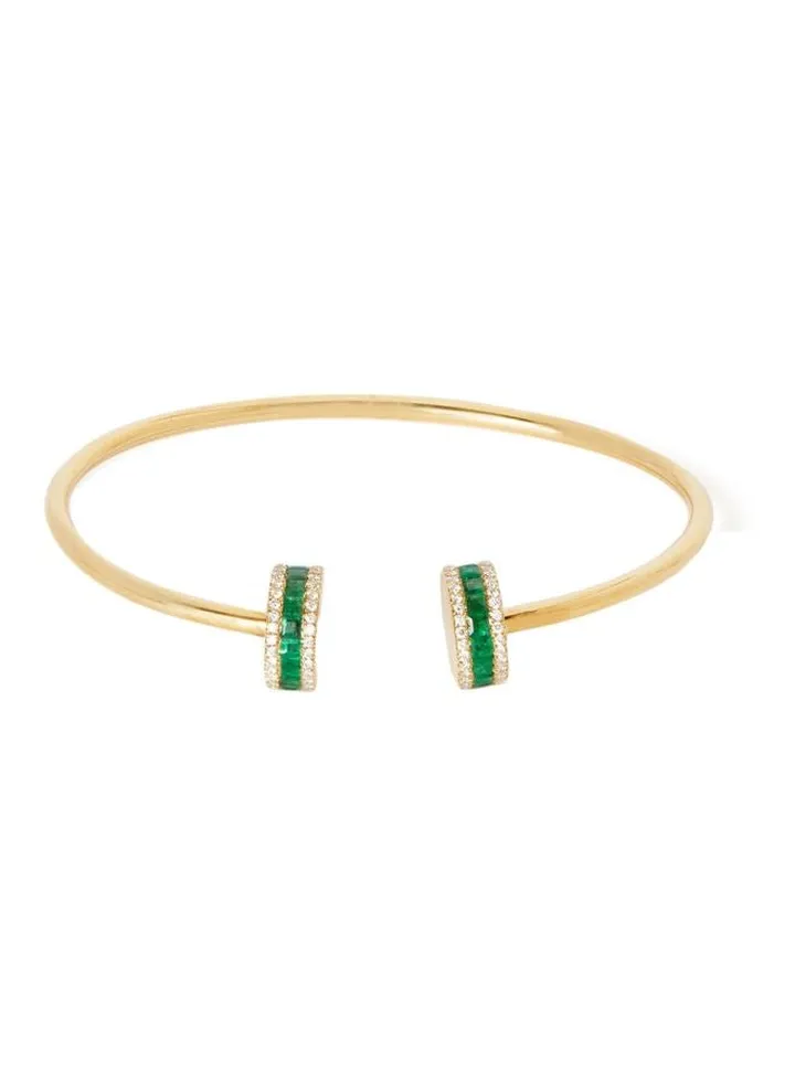 18 Karat Gold Diamond Bangle With Emerald