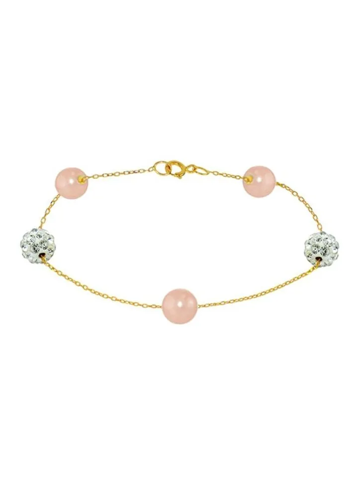 18 Karat Gold Crystal Ball And Pearl Beaded Bracelet