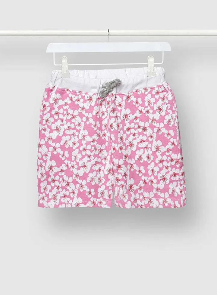 Girls Printed Cotton Shorts Pink
