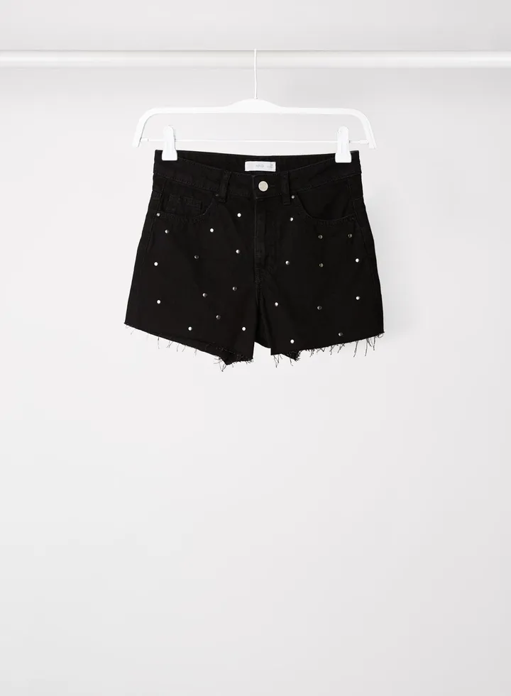 Polka Dot Denim Shorts Black Denim