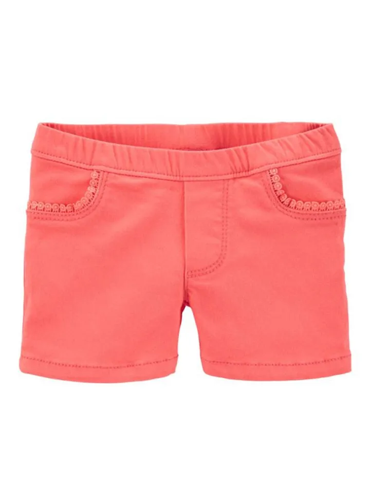 Girls Crochet Denim Shorts Pink