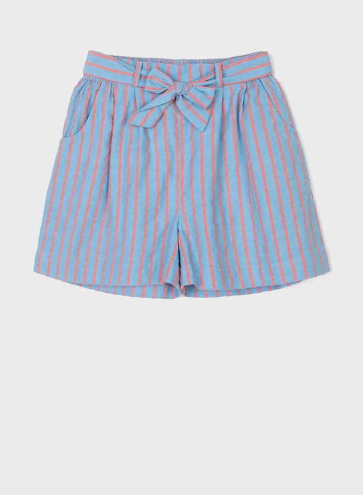 Comfortable Striped Knot Detail Shorts Blue/Beige