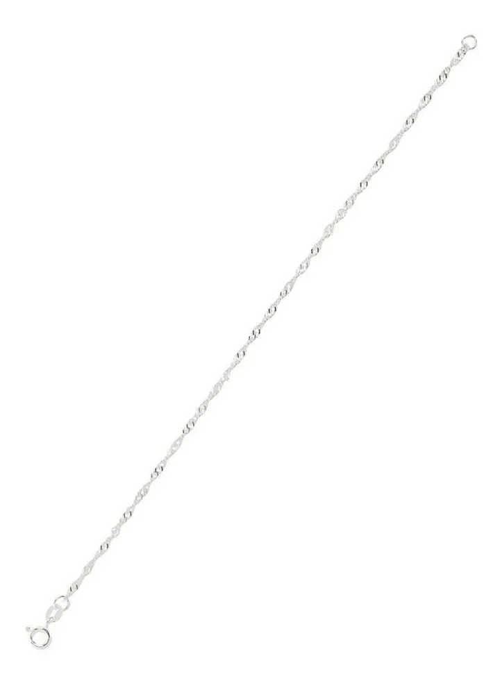 925 Sterling Silver Jewelry Rhodium Plated Singapore (Twist) Chain Bracelet 100% Precious Metal Gift for Women- Emnon15BR