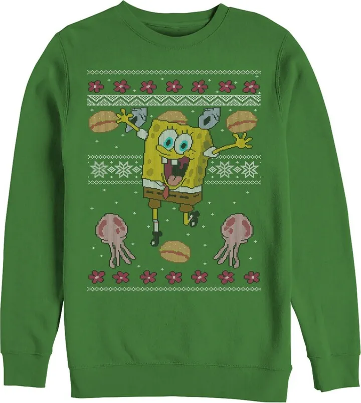 Men's SpongeBob SquarePants Ugly Christmas Jellyfish Sweatshirt - Kelly Green - 3X Large