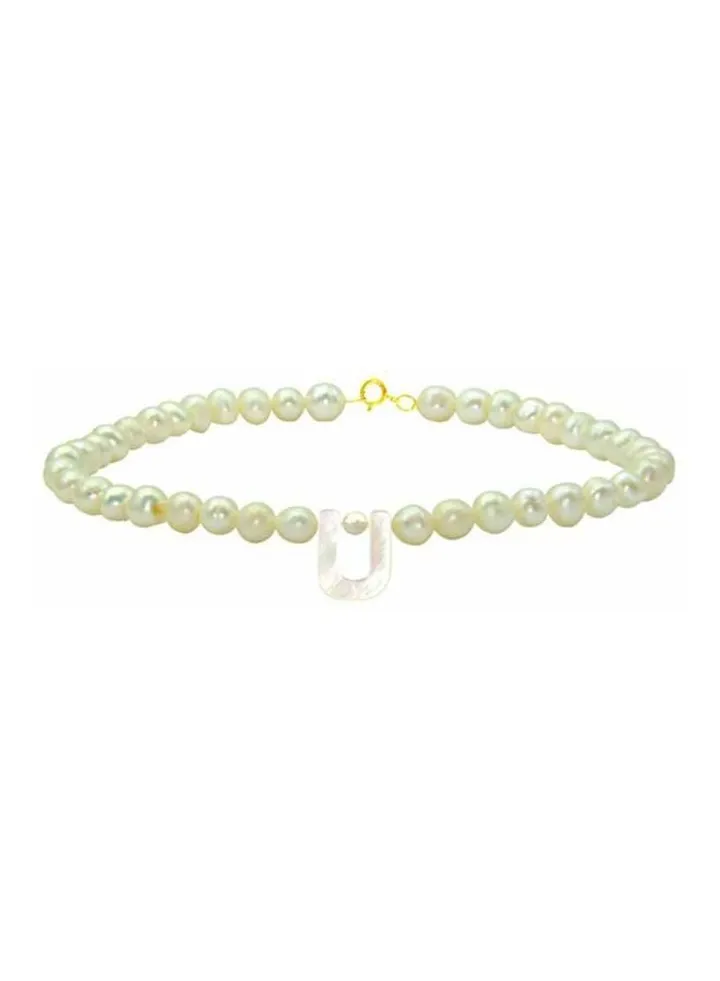 18 Karat Gold Pearl Beaded Letter U Bracelet