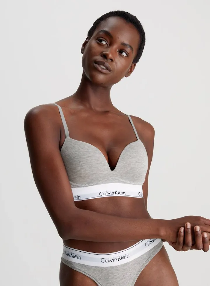 Women's Push Up Plunge Bra - Modern Cotton - cotton modal blend, Grey