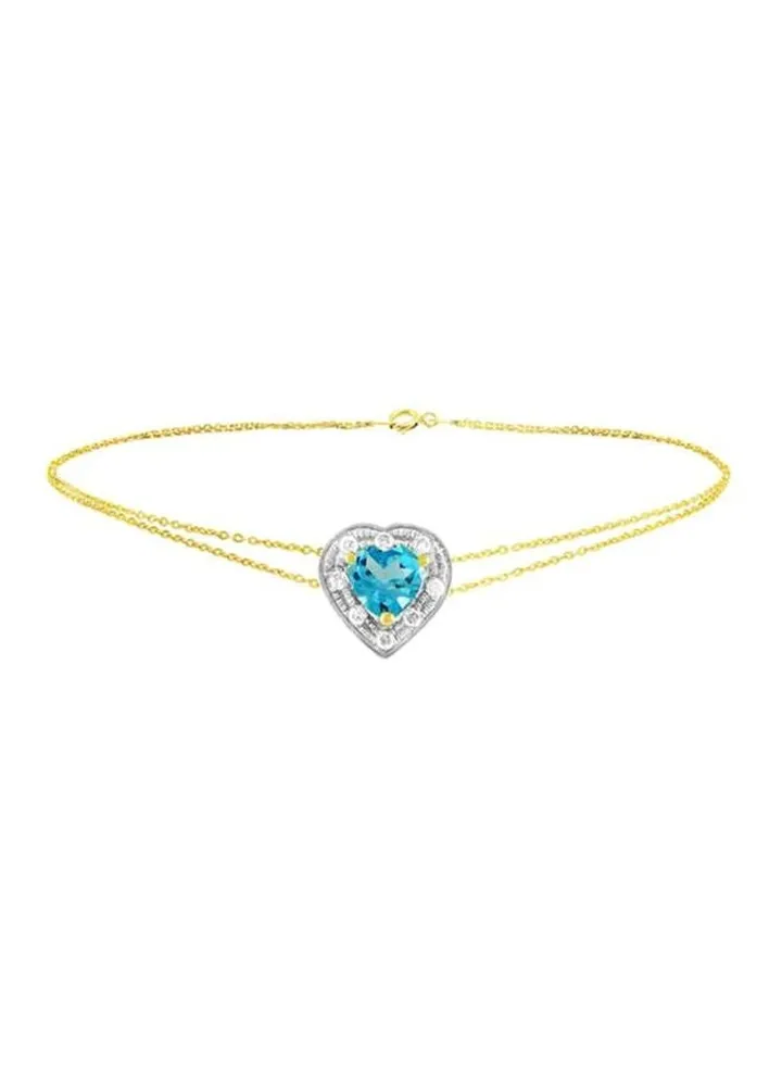 18 Karat Gold Diamonds And Topaz Heart Bracelet