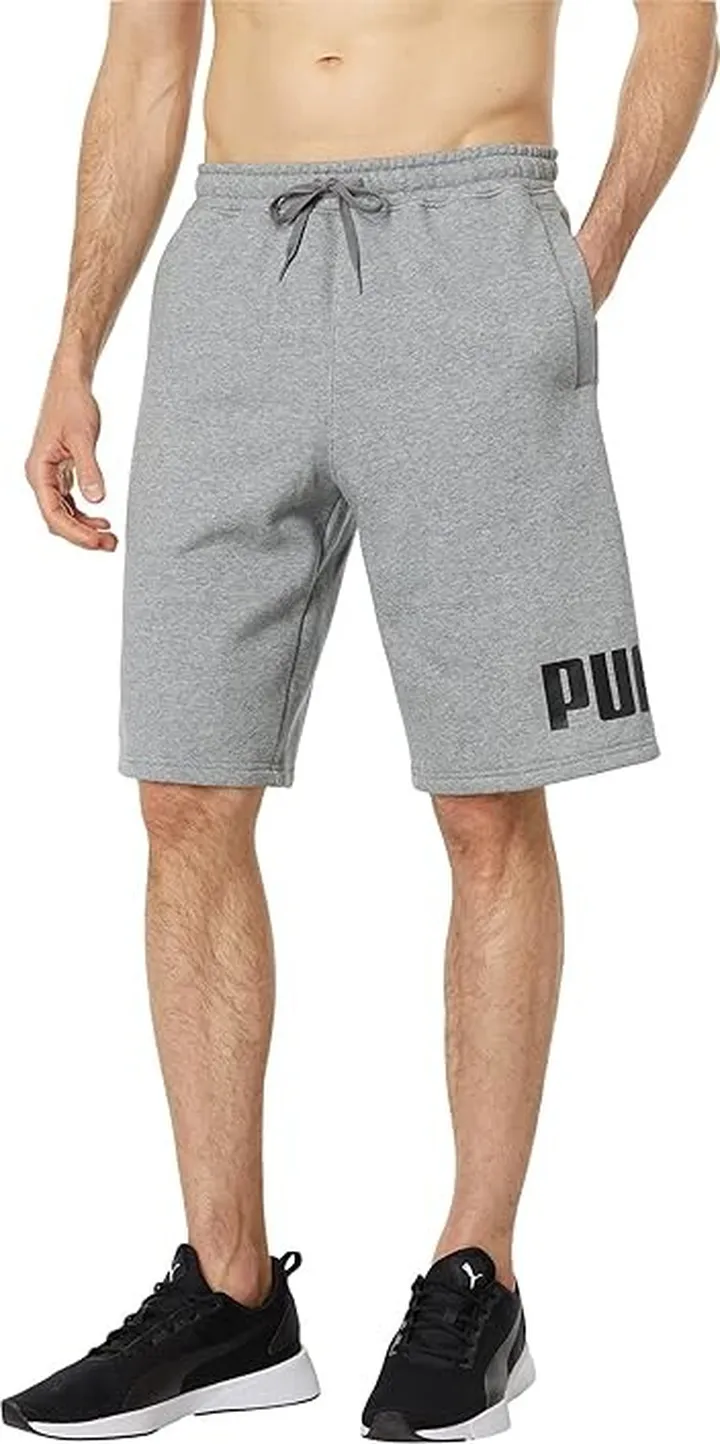 PUMA Big Fleece Logo 10 Shorts (Medium Gray Heather) Men's Clothing
