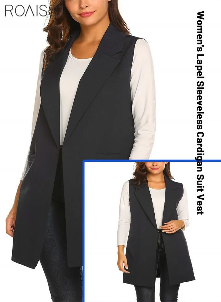 Women'S Fashion Casual Blazer Vest Classic Lapel Sleeveless Jacket Practical Pockets On Both Sides