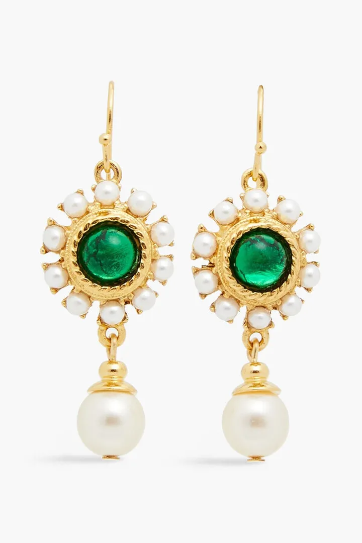 24-Karat Gold-Plated Stone And Faux Pearl Earrings