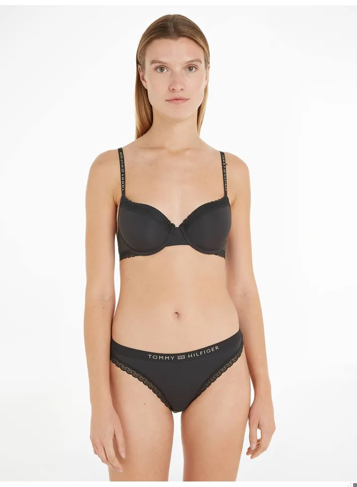 Women's Tonal Logo Lace Briefs Underwear Bottoms, Black