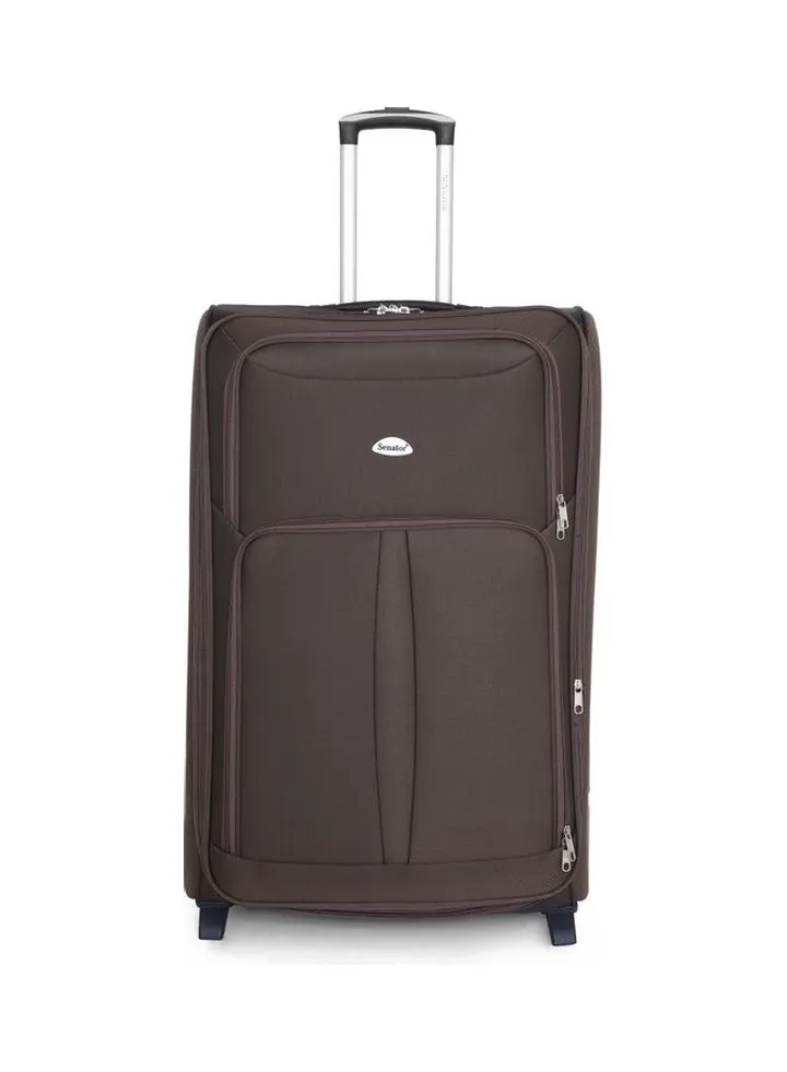 Soft Shell Medium Checked Luggage Trolley for Unisex Ultra Lightweight Expandable Suitcase With 2 Wheels Brown