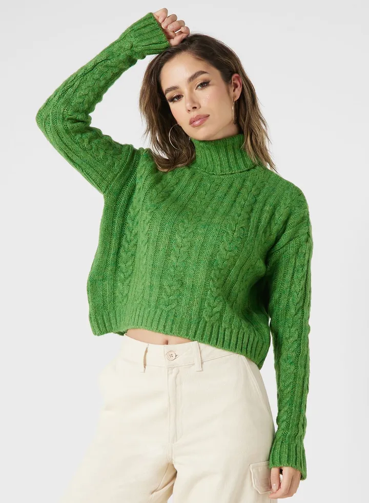 High Neck Cable Knit Sweater