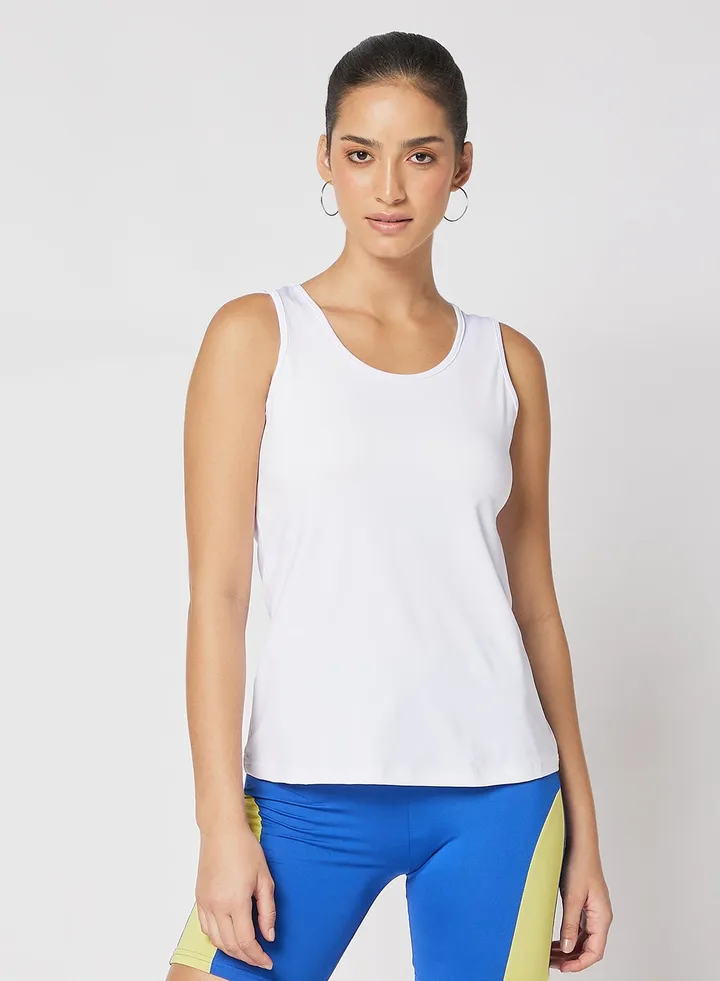 Stylish ComfortableRacer back sports vest round neck White