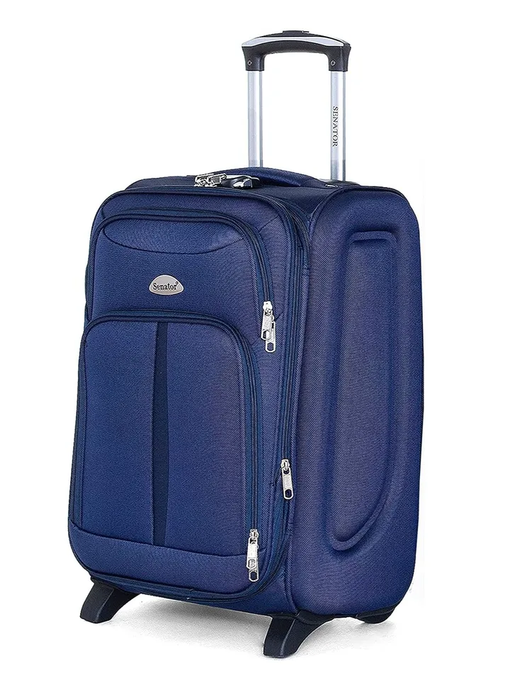 Soft Shell Cabin Size Luggage Trolley Expandable Ultra Lightweight Suitcase With 2 Wheels Navy Blue