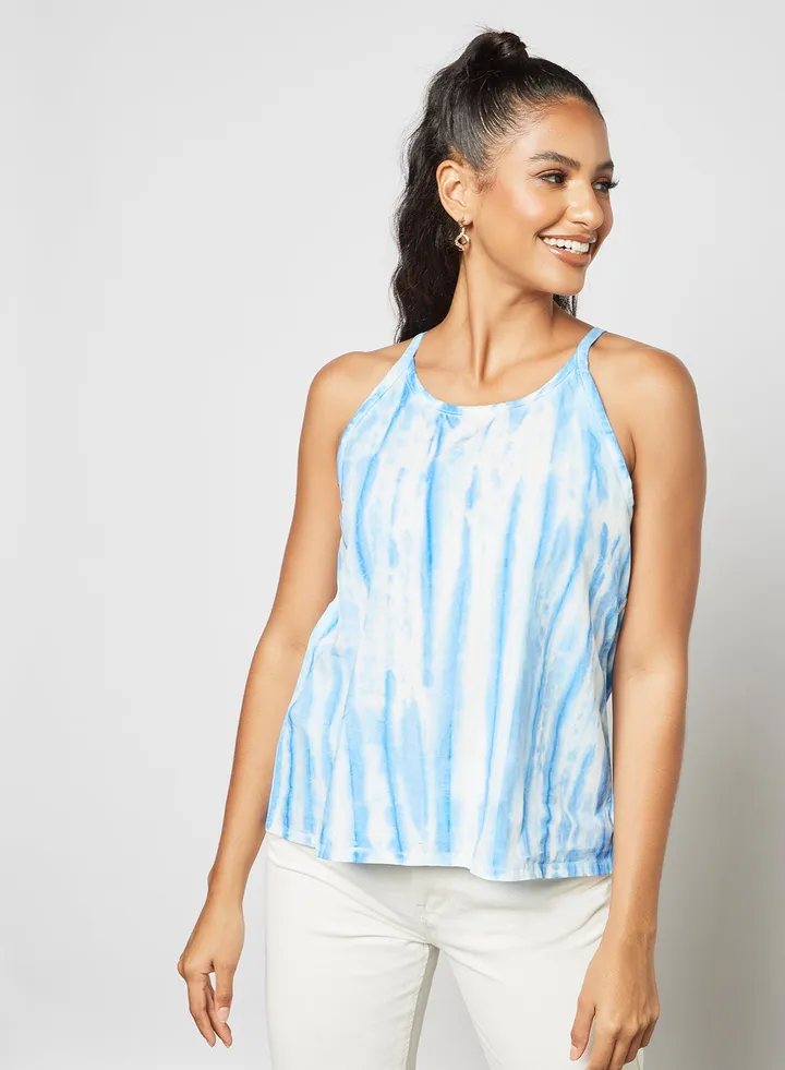 Tie Dye Detail Tank Top Blue/White