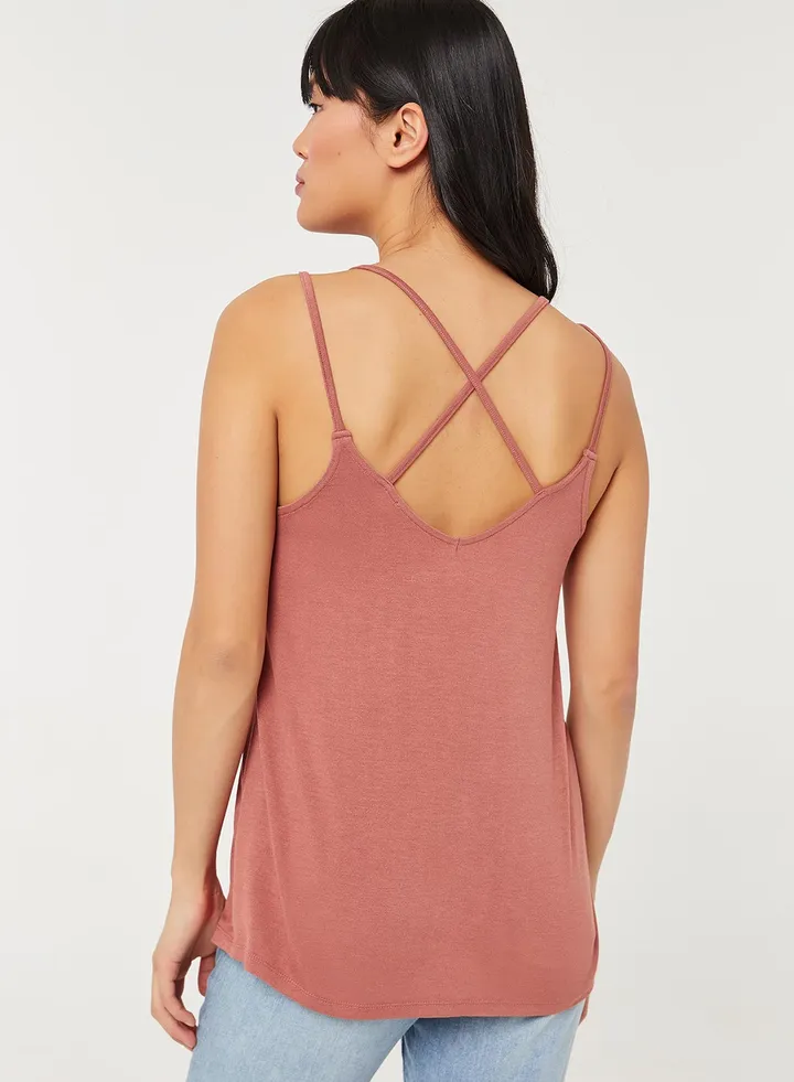 Plain Casual Tank Top Brick Red