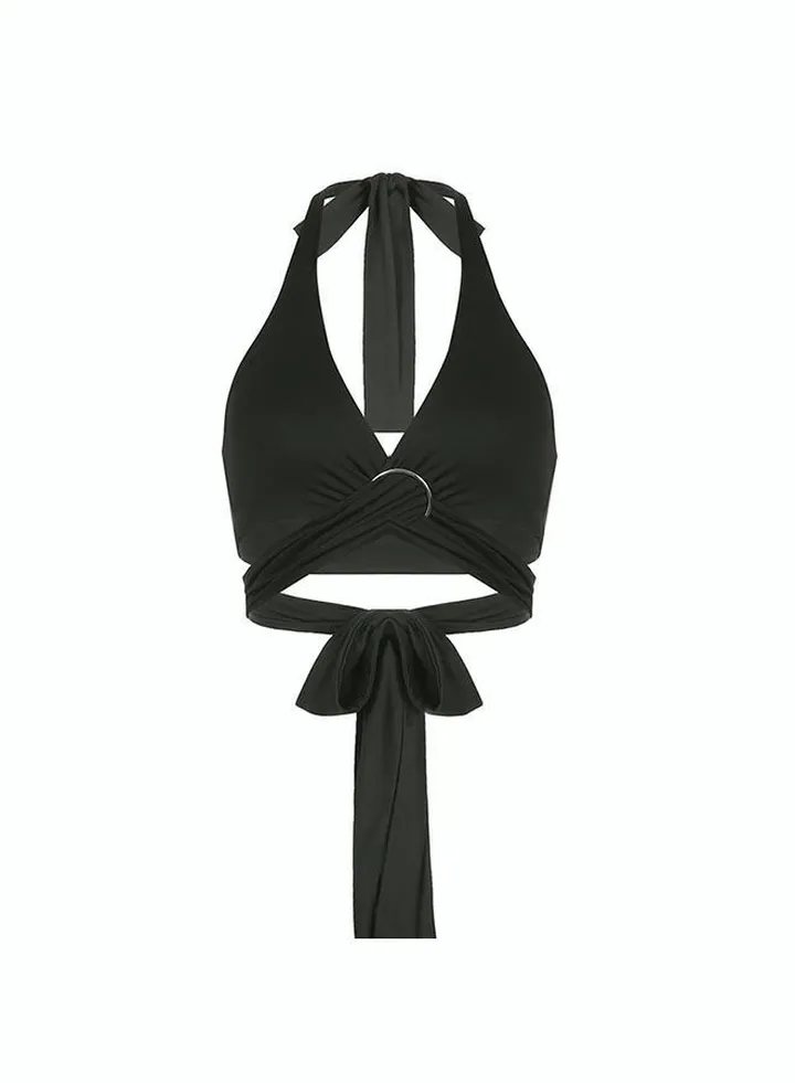 Women's Fashion Solid Color Vest Has a Variety of Wearing Methods Tank Top Lace up Slim Sleeveless Tie Up