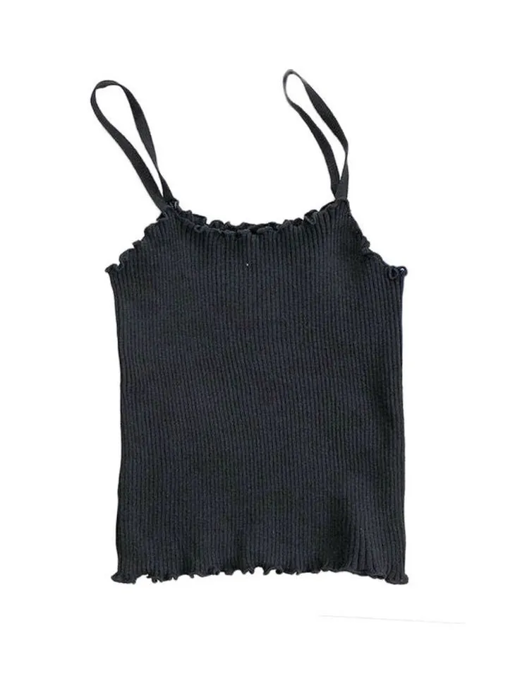 Women Solid Strappy Tank Top Black