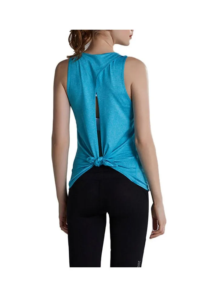 Open Back Camisole Tank Top Sports Vest Blue