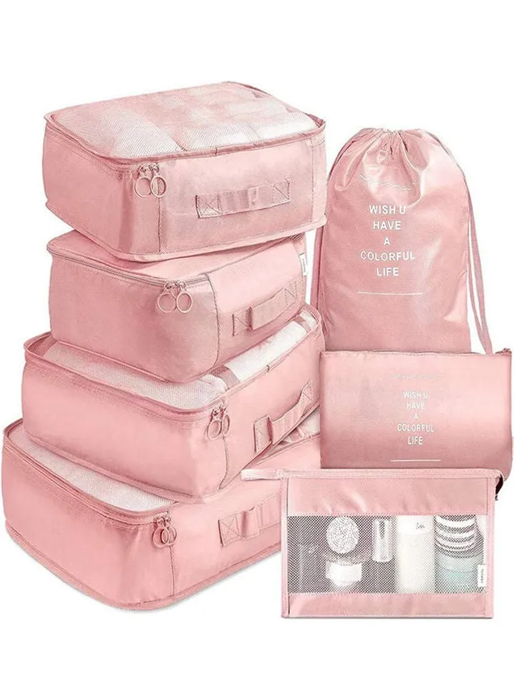 7-Piece Waterproof Luggage Set Pink