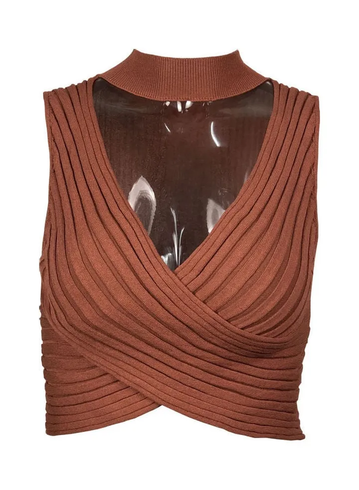 Sleeveless Knitted Crop Top Coffee