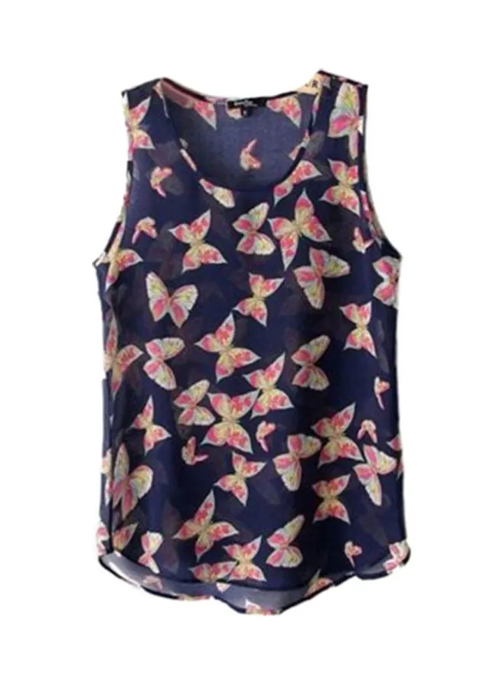 Butterfly Print Sleeveless Casual Tank Top Multicolour