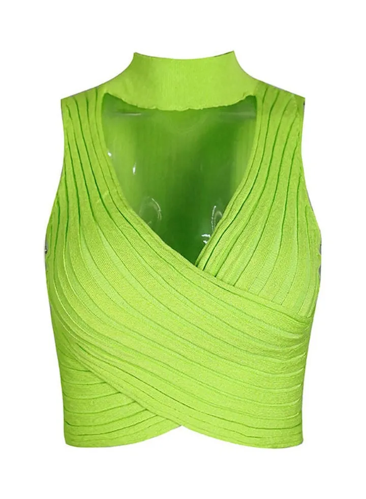 Sleeveless Knitted Crop Top Green