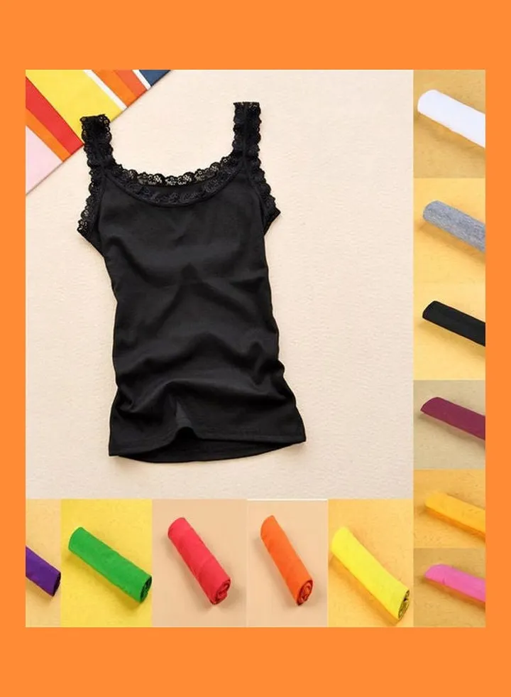 Fashion Women Summer Lace U-Neck Vest Sleeveless Casual Slim Fit Tank Top Shirt Orange