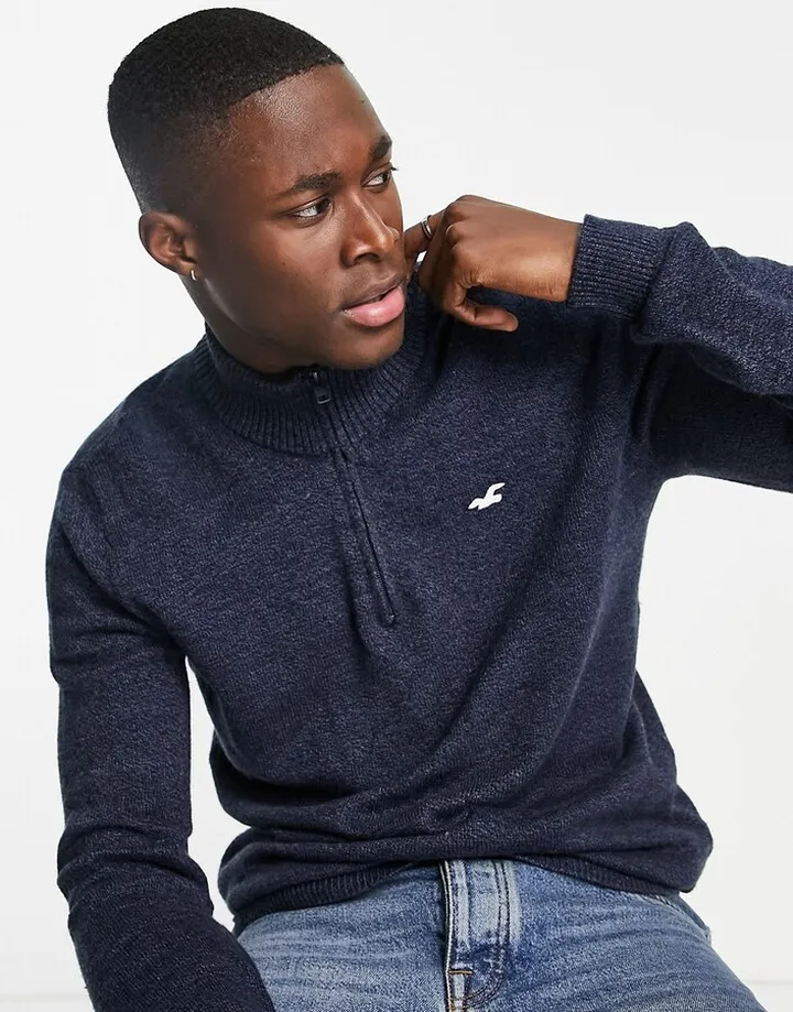 Hollister quarter zip knit sweater in navy