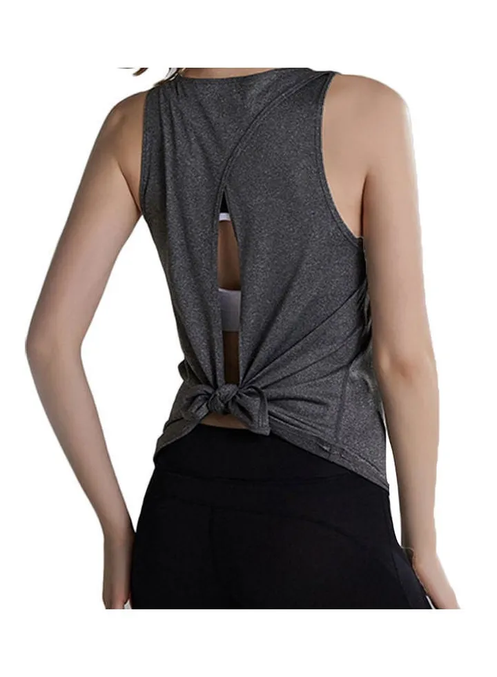 Open Back Camisole Tank Top Sports Vest Grey