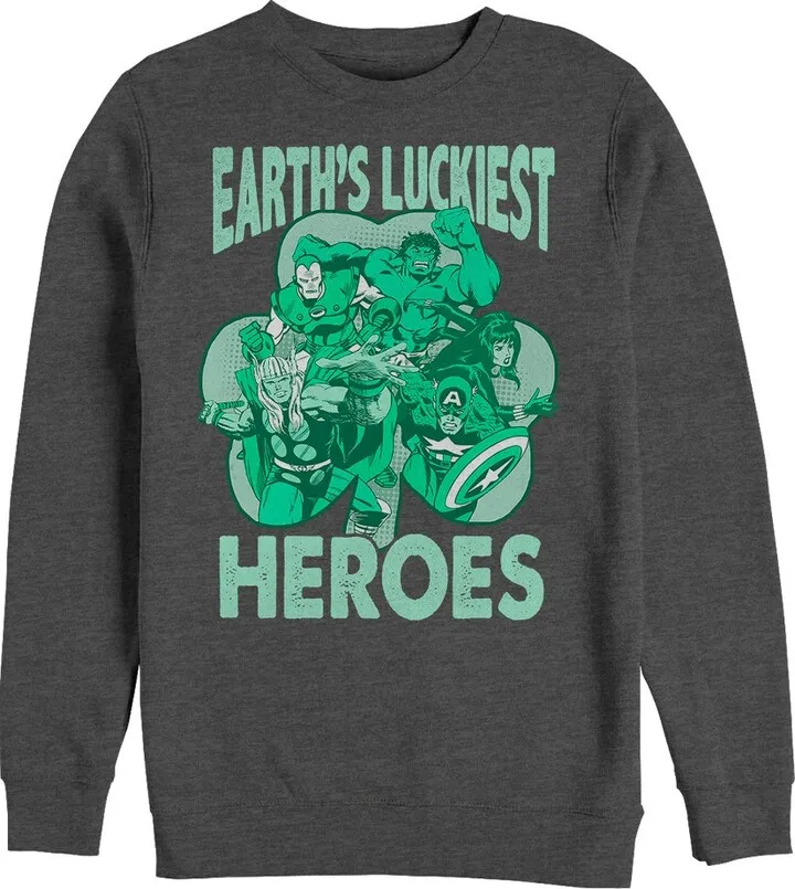 Men's Marvel St. Patrick's Day Earth's Luckiest Heroes Sweatshirt - Charcoal Heather - 2X Large