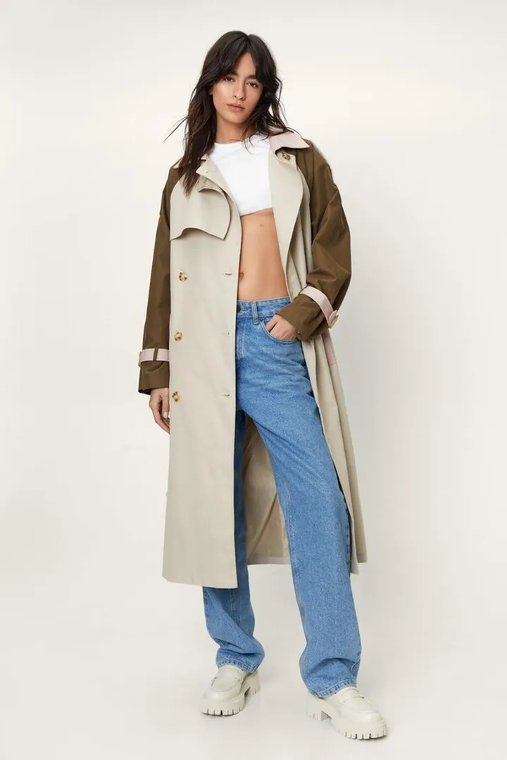 Nasty Gal Womens Longline Color Block Double Breasted Trench Coat