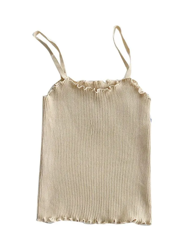 Women Solid Strappy Tank Top Apricot