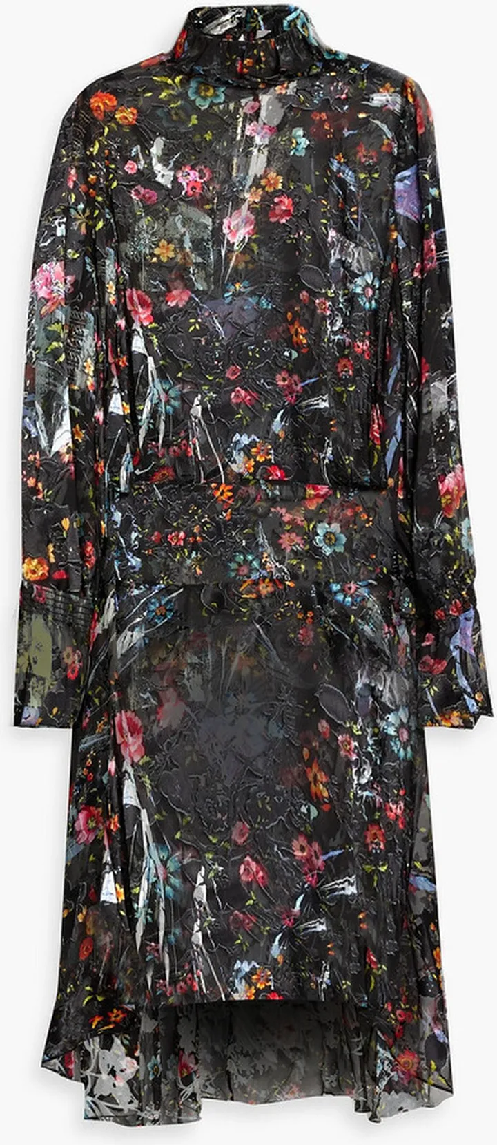 Asymmetric floral-print devoré-chiffon dress