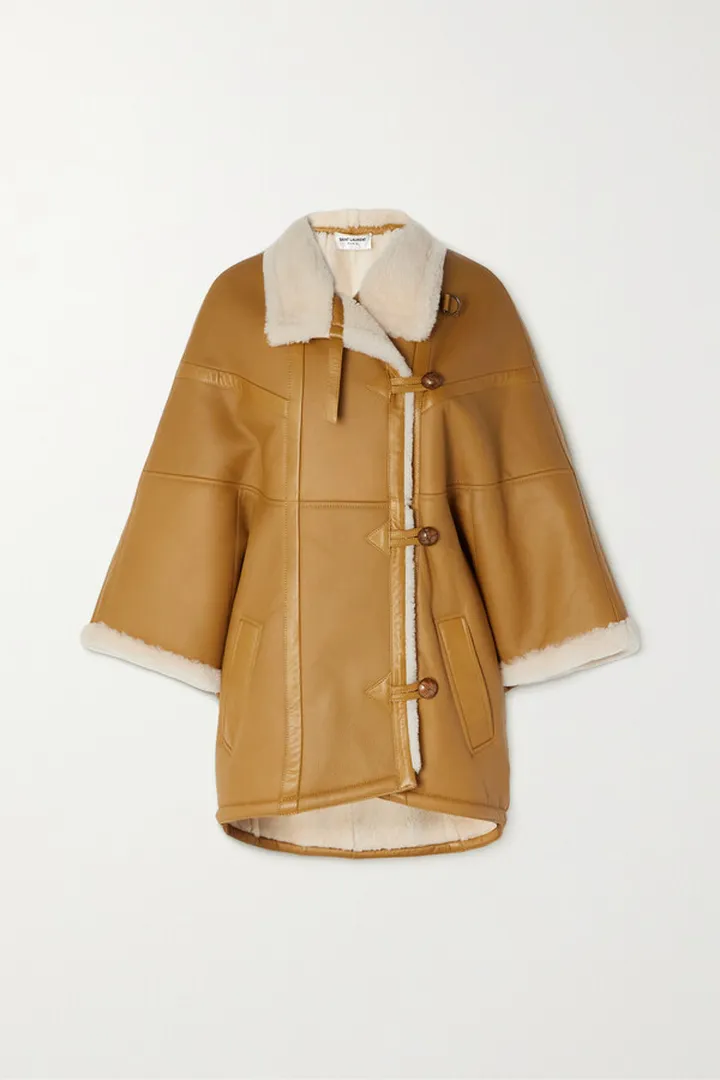 SAINT LAURENT - Shearling-lined Leather Coat - Brown