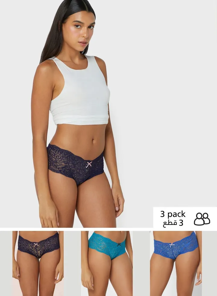 3 Pack Lace Boyshort Brief