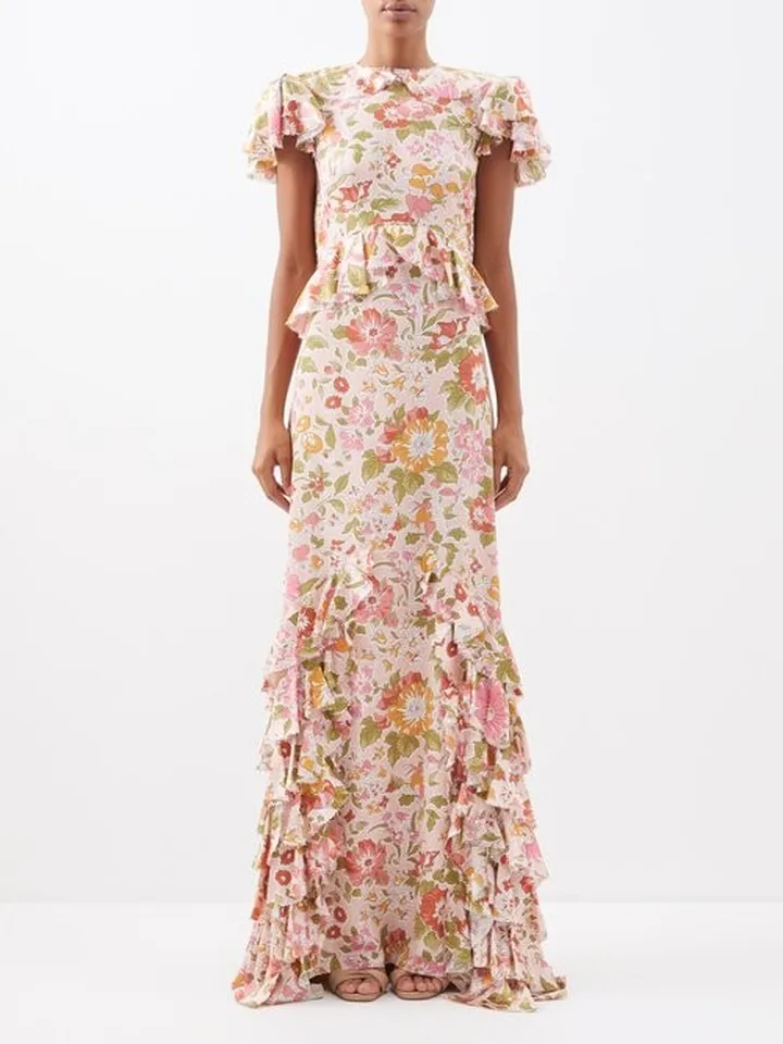 The Frillseeker Floral-print Ruffled Silk Dress