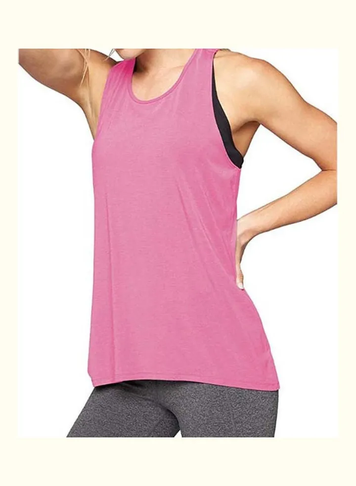 Sleeveless Raceback Back Crossing Loose Vest Sports T-shirt Pink