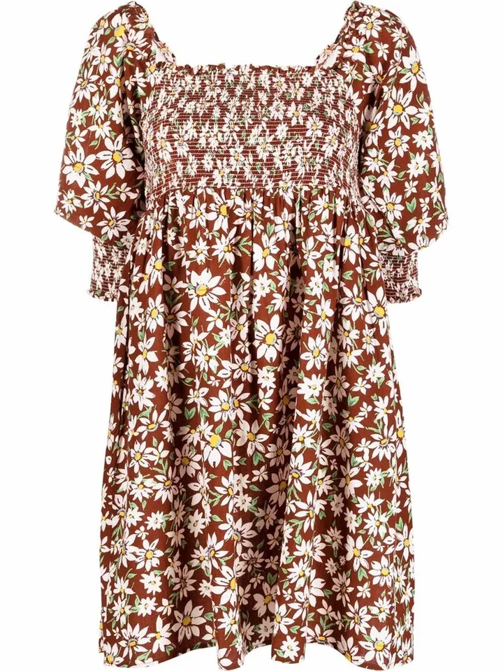 Daisy-Print Square-Neck Mini Dress