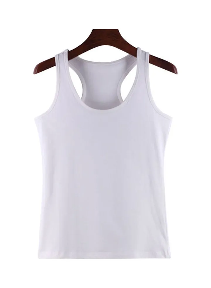 Women Soft Cotton Wideband Knitted Sleeveless Vest White